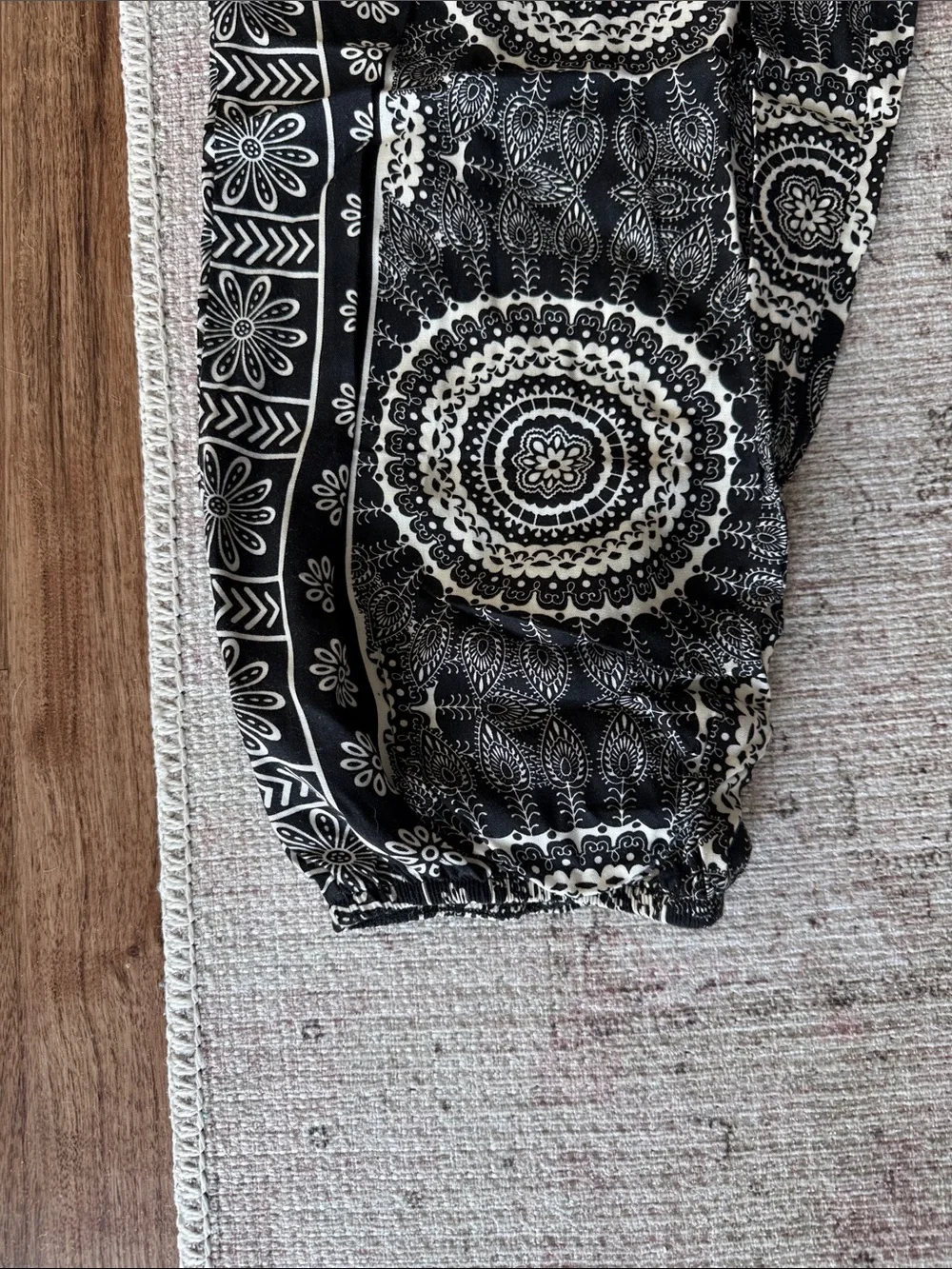 Black & White Mandala Smocked Waist Joggers - Picture 3 of 9